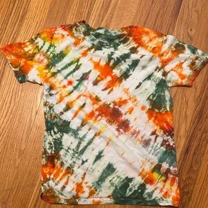 Custom Tie-Dye Crewneck Tee - Green, Orange, red, White